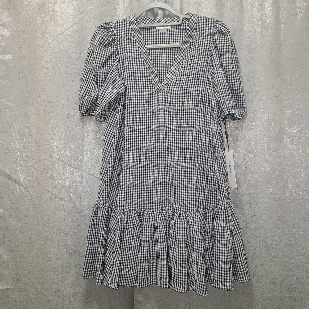 Calvin Klein Gingham Print Gauze Dress with‎ Puff sleeves NEW Size 2 - Picture 16 of 16